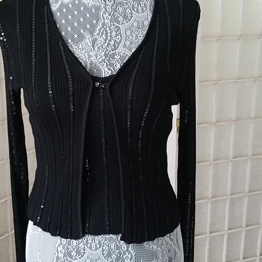 Black Sequin Top And Cami Set
